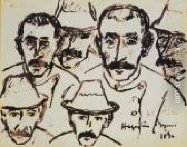 Heads In Hat Oil Painting - Jozsef Rippl-Ronai