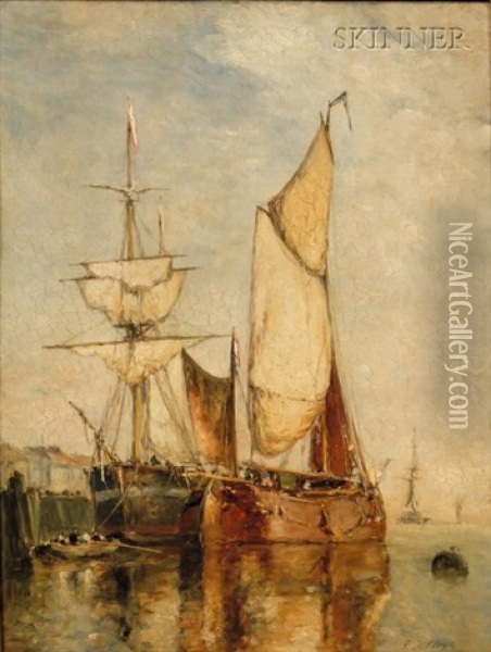 Sailing Vessels At Dock Oil Painting - Paul Jean Clays