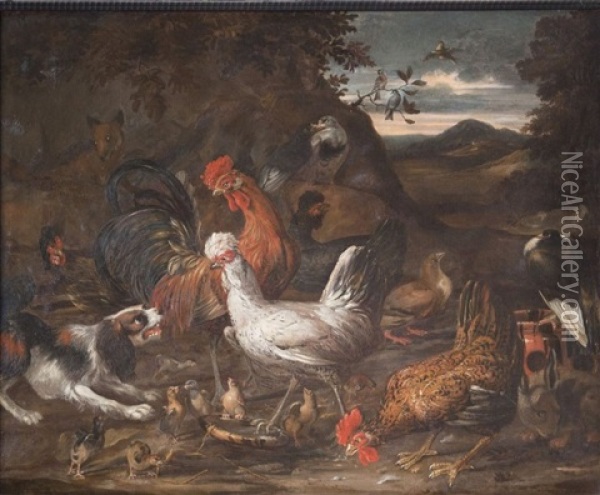 Chien Attaquant Un Poulailler Oil Painting - Marmaduke Cradock