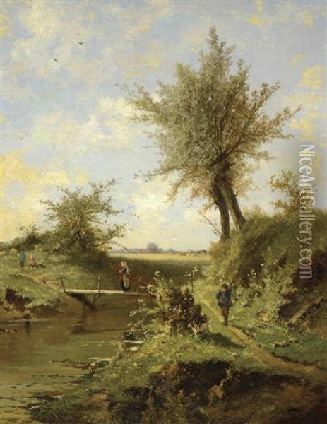 River Near Brussels Oil Painting - Henri Joseph Pieron