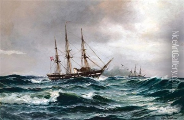Steam Yacht In Heavy Seas Oil Painting - Vilhelm Victor Bille