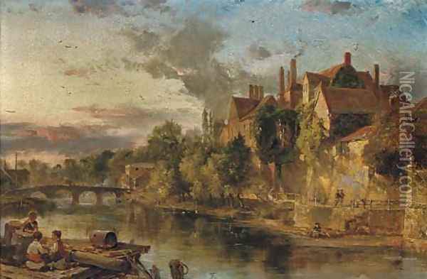 The Old Bridge and Ancient Palace on the Medway at Maidstone Oil Painting - Henry Bright