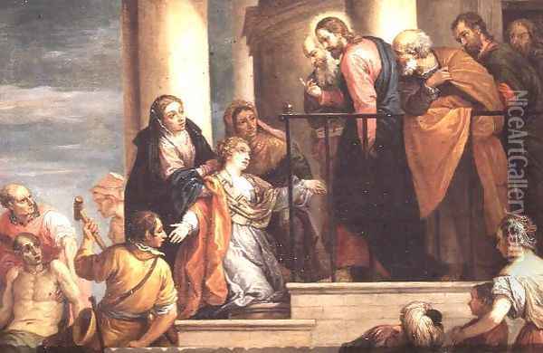Raising of the widows son of Nain, 1651-56, copy of painting by Veronese Oil Painting - David The Younger Teniers