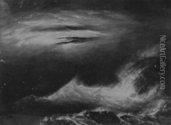 View Of Persian Head By Moonlight During A Storm Oil Painting - Clement Drew