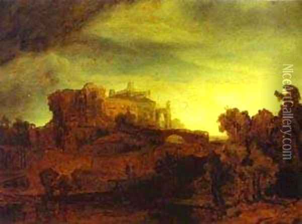 Landscape With A Castle 1632 Oil Painting - Harmenszoon van Rijn Rembrandt