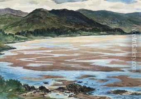 The Estuary At Barmouth, North Wales Oil Painting - Christopher R. Wynne Nevinson