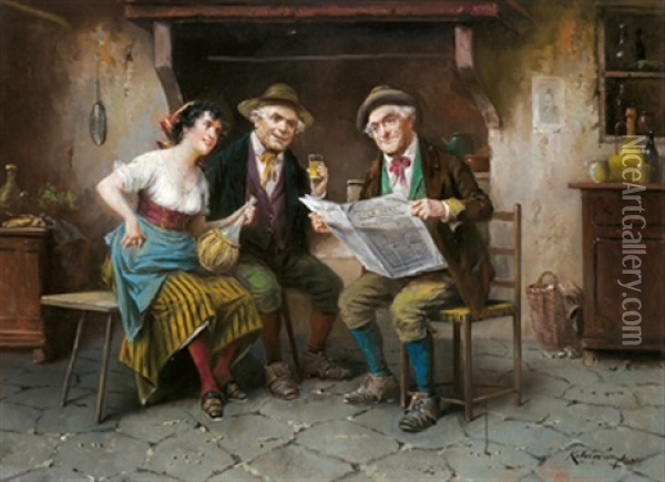 Neueste Nachrichten Oil Painting - Lajos Koloszvary