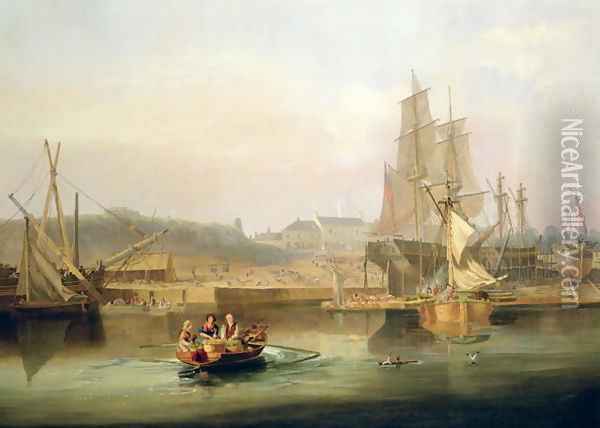 The Shipyard at Hessle Cliff, 1820 Oil Painting - James Wilson Carmichael