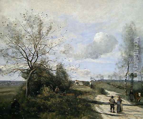 Saintry, near to Corbeil, the white road Oil Painting - Jean-Baptiste-Camille Corot