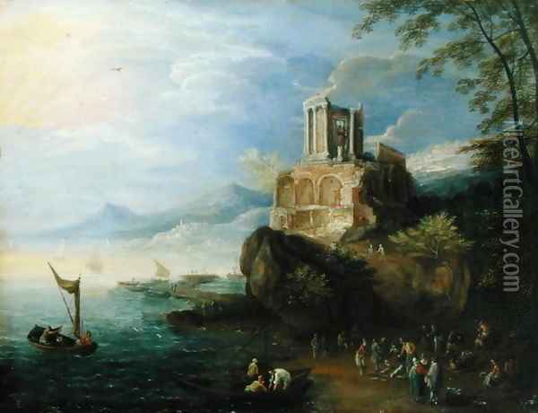 Sea Coast with the Temple of Vesta Oil Painting - Paul Bril