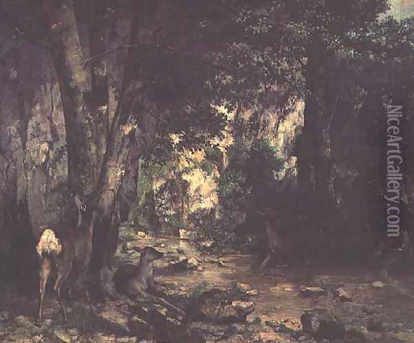 The Return of the Deer to the Stream at Plaisir-Fontaine, 1866 Oil Painting - Gustave Courbet