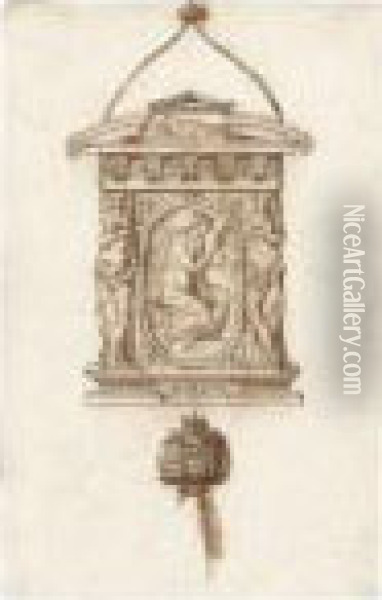 Design For A Mirror With An 
Allegorical Figure Of Prudence, And Aseparate Study Of A Handle Oil Painting - Jacopo Strada