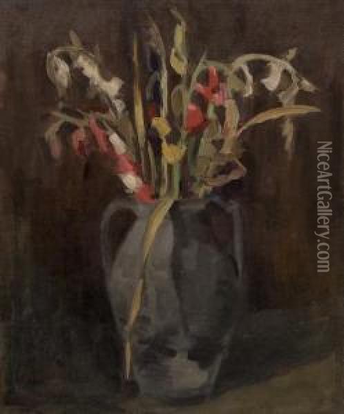 Gladiolus I Krukke Oil Painting - Bernt W. Tunold