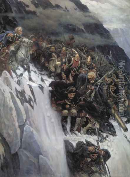 Suvorov's Army Crossing the Alps in 1799, 1899 Oil Painting - Vasilij Ivanovic Surikov