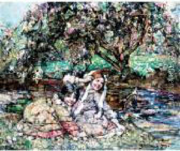 Girls Under The Blossom Tree Oil Painting - Edward Atkinson Hornel