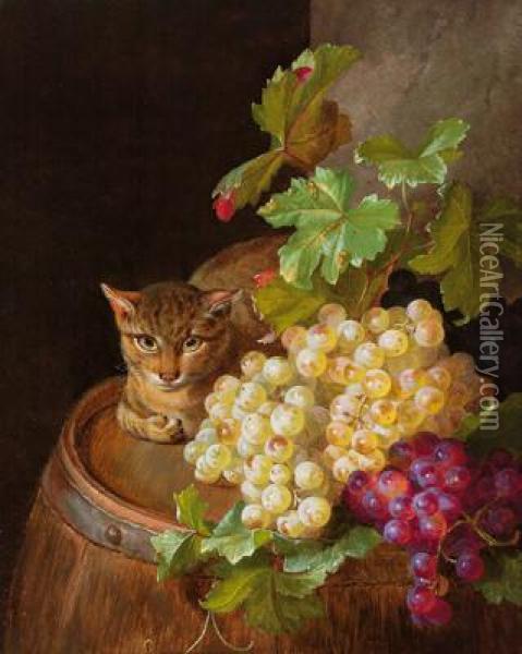 Traubenstillleben Mit Liegender Katze Oil Painting - Andreas Lach