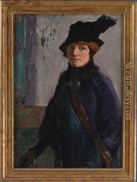 Self-portrait In Purple Velvet Oil Painting - Mary Bradish Titcomb