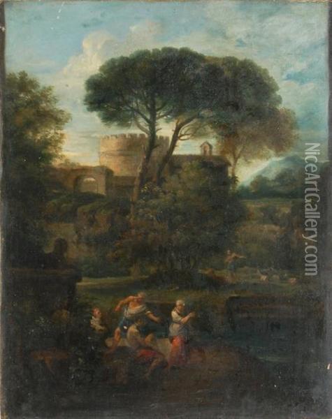 Paesaggio Laziale Con Ruderi Efigure Oil Painting - Jan Frans Van Bloemen (Orizzonte)