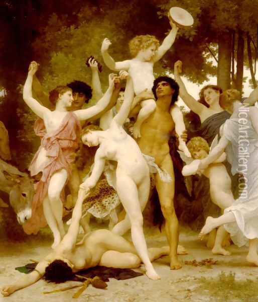 La Jeunesse de Bacchus [detail: centre] (The Youth of Bacchus) Oil Painting - William-Adolphe Bouguereau