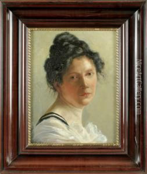 Portrat Einerjungen Frau Mit Schwarzen, Hochgesteckten Haaren Oil Painting - Grete Hoffmann