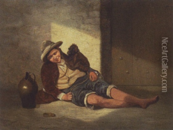 Lille Dreng Med Abe Oil Painting - Rudolph Carlsen