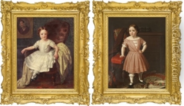 Maria Och Hennes Syster Hilda - Barnportratt (pair) Oil Painting - Gustaf Henrik Brusewitz