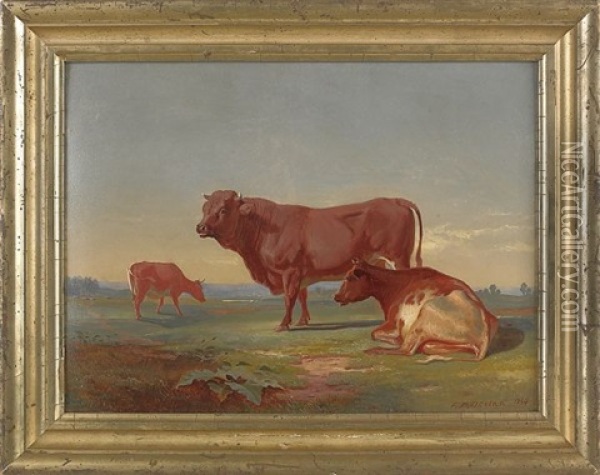 Landscape With Cows Oil Painting - Francis Daniel Devlan
