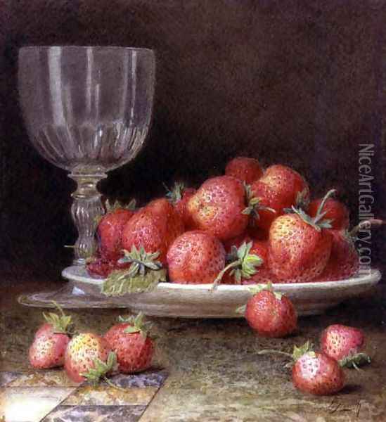 Strawberries and a Glass Oil Painting - William B. Hough