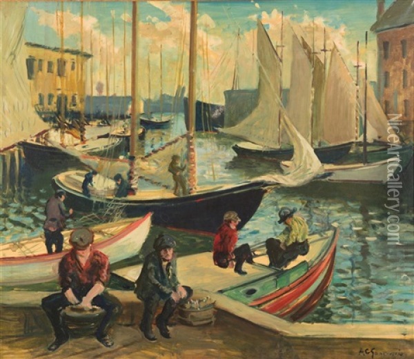 T Wharf, Boston Oil Painting - Arthur Clifton Goodwin