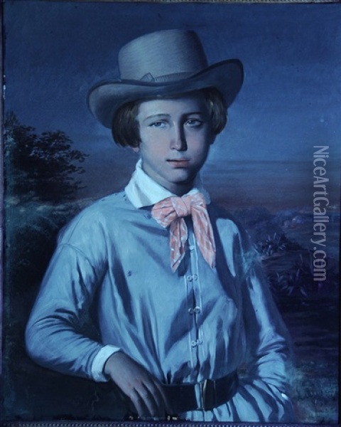 Young Boy Standing In An Algerian Landscape Oil Painting - Emmanuel Joseph Lauret