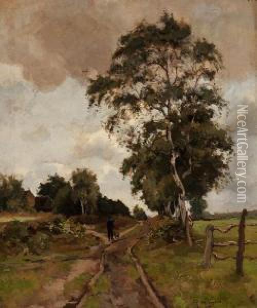 Farmer On A Country Road Oil Painting - Jan Hillebrand Wijsmuller