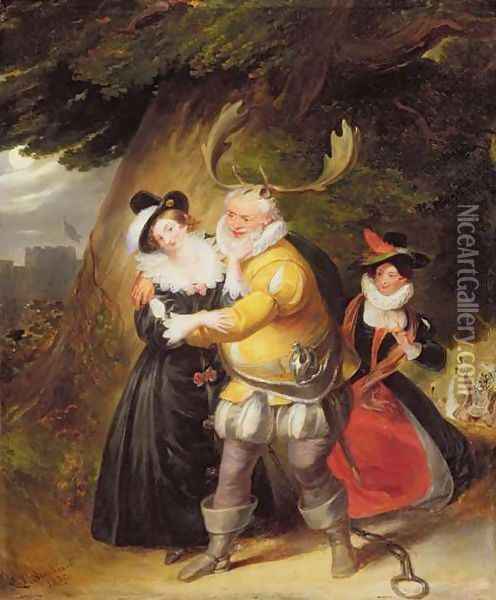 Falstaff at Hernes oak from The Merry Wives of Windsor, Act V, Scene V, 1832 Oil Painting - James Stephanoff
