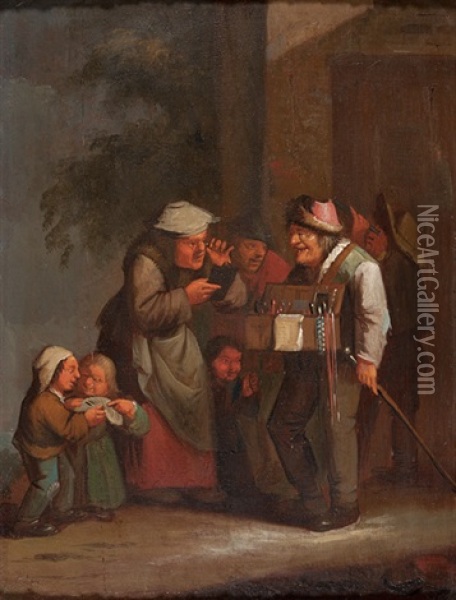 Kirmesverkaufer Umringt Von Bauersleuten Und Kindern Oil Painting - Egbert van Heemskerck the Elder