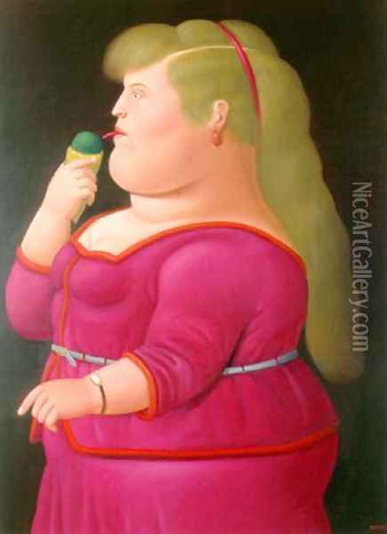 Girl Eatting Ice Cream Oil Painting - Fernando Botero