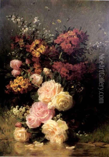 Bouquet De Fleurs Au Bord De L'eau Oil Painting - Jean-Baptiste Robie