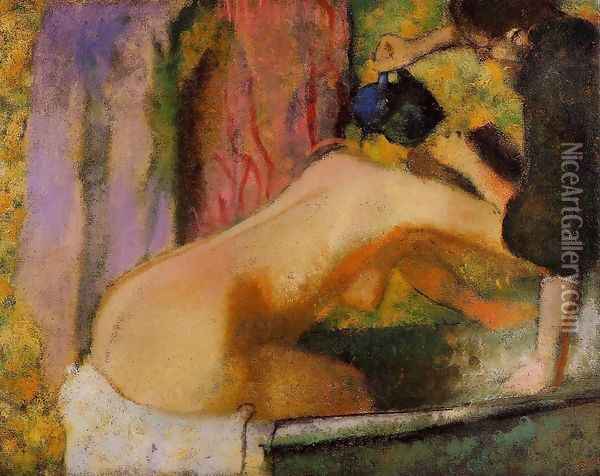 Woman at Her Bath, c.1895 Oil Painting - Edgar Degas