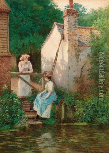Gossips, Castle Mill, Dorking Oil Painting - William Biscombe Gardner