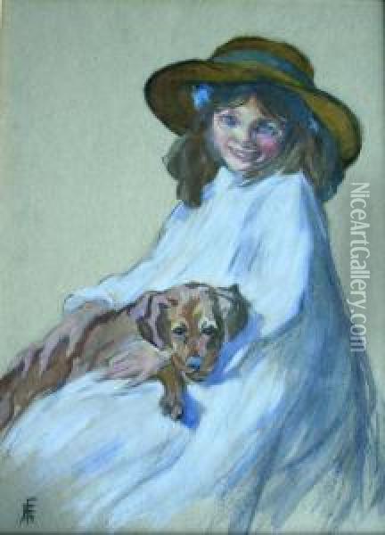 Girl With A Puppy Oil Painting - Elizabeth A.Stanhope Forbes