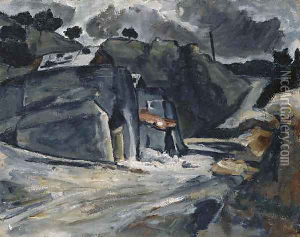Paysage provencal, or Rochers à L'Estaque, or Masures sous la neige Oil Painting - Paul Cezanne