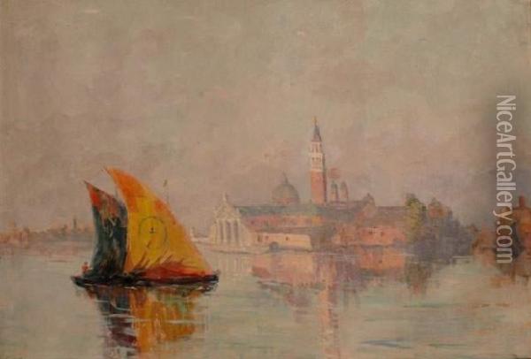 Soleil Levant Sur Le Campanile Et San Giorgio Major A Venise Oil Painting - Louis Delbrouck