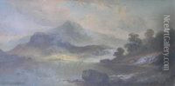 A Sunlit Mountainous Lake Landscape Oil Painting - Thomas, Tom Seymour