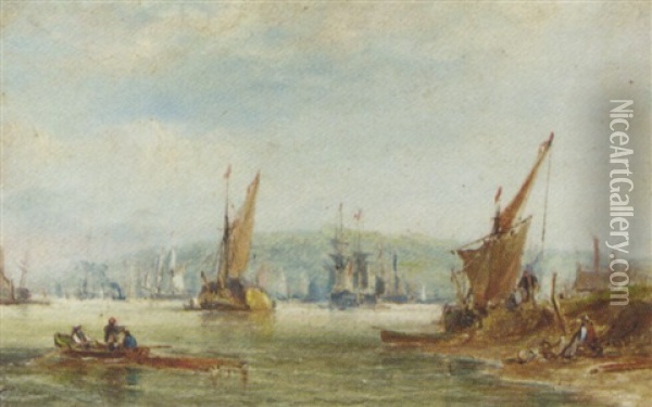 A Busy Day On The Medway Oil Painting - George William Crawford Chambers