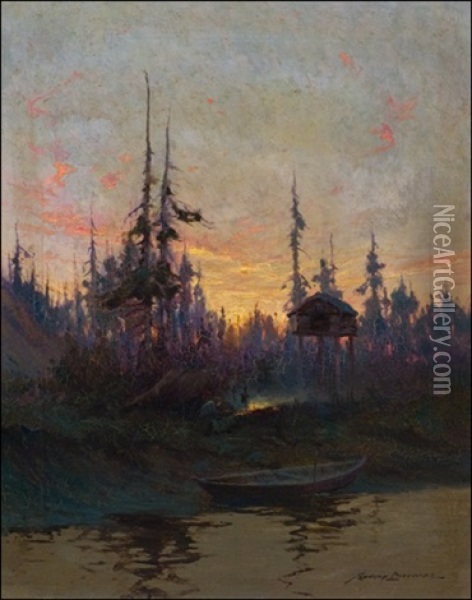 Cache On The Yukon Oil Painting - Sydney Mortimer Laurence