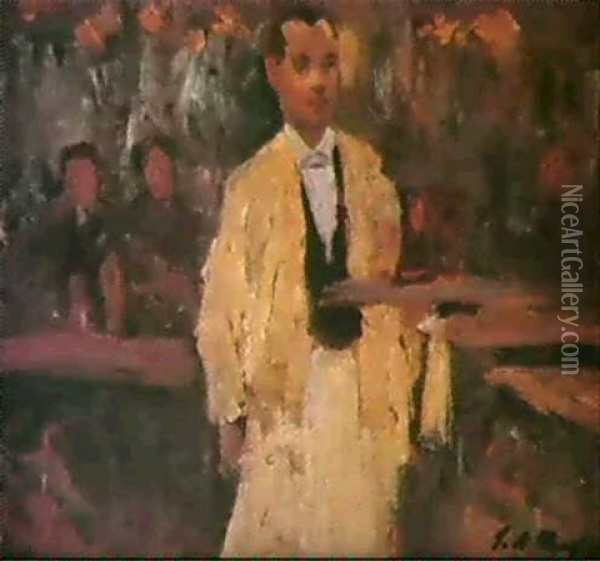 Le Garcon, Cafe De La Place Blanche Oil Painting - Elie Anatole Pavil