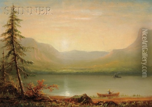 Lake View At Sunset Oil Painting - John White Allen Scott