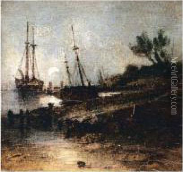 Boats At Anchor Oil Painting - John Berney Crome