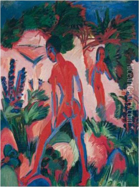 Rote Akte (red Nudes) Oil Painting - Ernst Ludwig Kirchner
