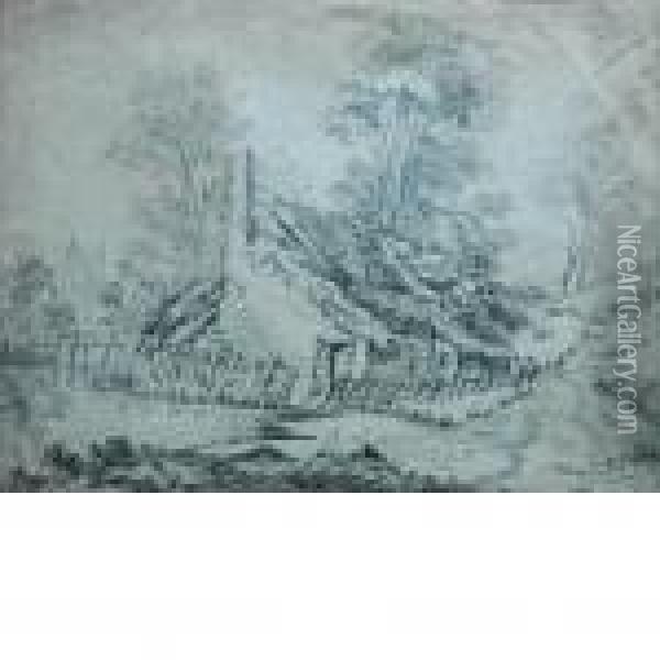 Thatched Cottage Oil Painting - John Constable