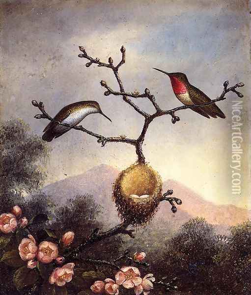 Ruby Throats With Apple Blossoms Oil Painting - Martin Johnson Heade
