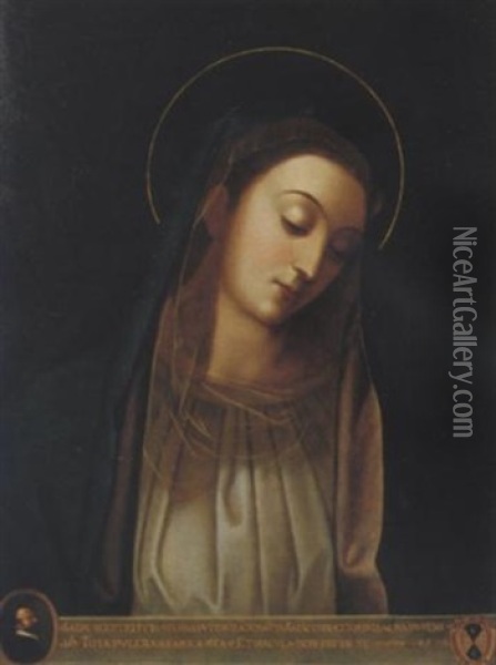 Madonna In Preghiera Con Ritratto Di Donatore E Stemma Nobiliare Oil Painting - Scipione Pulzone